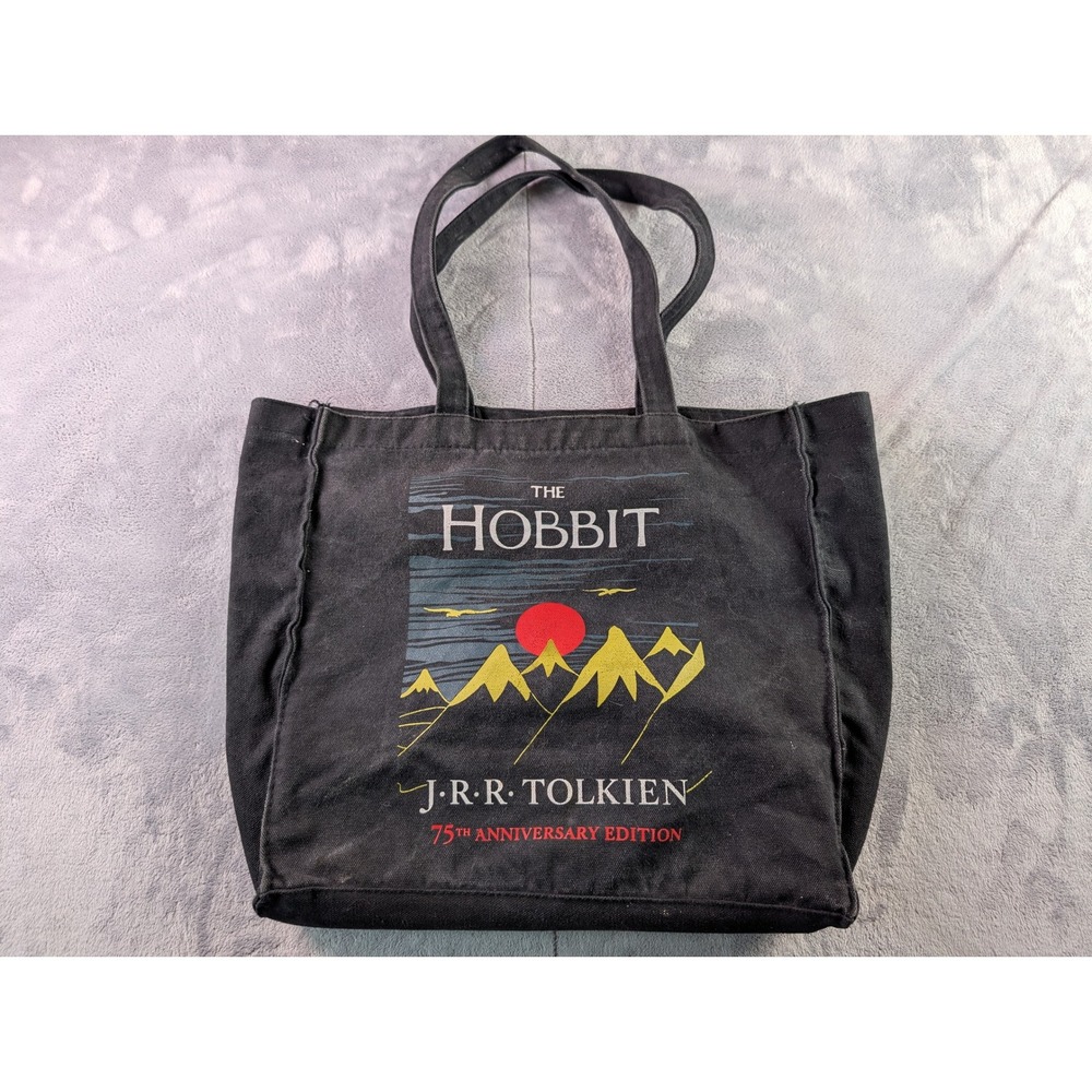 The Hobbit JRR Tolkien 75th Anniversary Edition Black Canvas Tote Bag Pocket